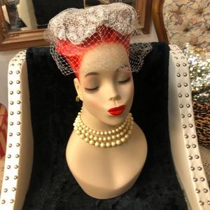 VINTAGE UNION MADE BLUE & WHITE CAGED HAT W/NET